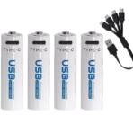 AiVR USB-C Rechargeable Batteries 4pc AA 2550 mWh