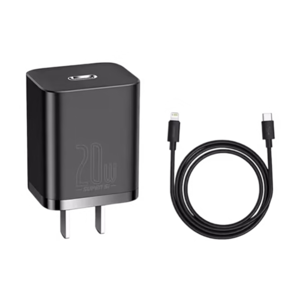 Baseus Super Si Quick Charger 1C 20W with Type-C to Lightning Cable,Black
